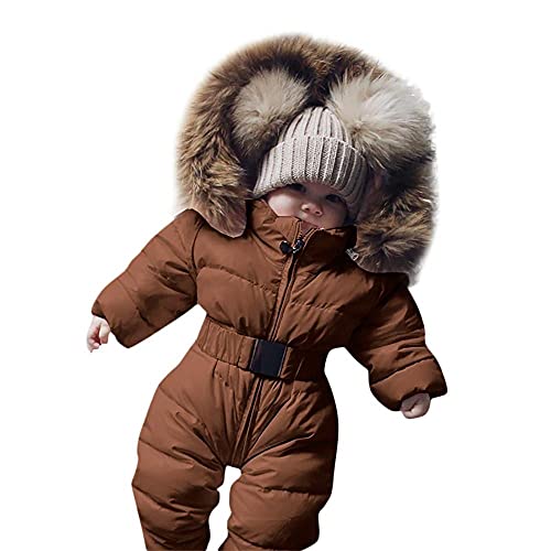 Alueeu Säugling Kleidung Mädchen Neutral Set Schneeanzug Spielanzug Jumpsuit Outfit Baby Jacke Mantel Kapuzenjacke Babyparka Daunenjacke Overall Übergangsjacke Babyoverall Fleece Strampler, Braun von Alueeu