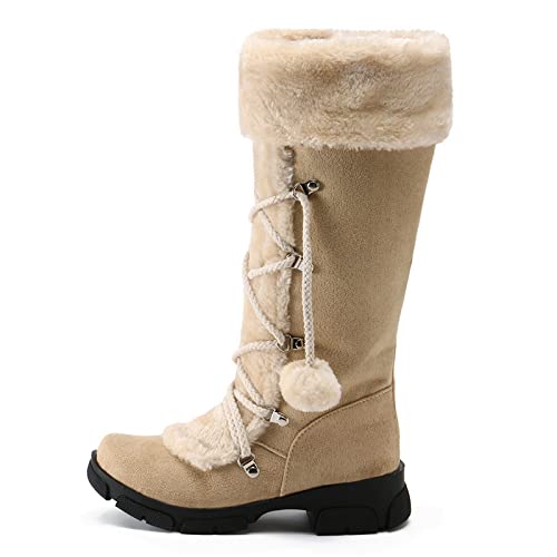 Schneestiefel Damen Wasserdicht Gefüttert 38 38 42 Winterstiefel Winterschuhe Winter Hohe Stiefel Boots Biker Schuhe Warm Frauen Winterboots Trekkingschuhe Schnürstiefel Schneeschuhe Wanderschuhe von Alueeu