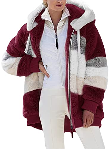 Teddy Fleecejacke Damen Warm 48 Xxl Outdoor Mit Kapuze Lang Schwarz Weiss Kapuzenjacke Herbst Winter Mantel Jacke Plüschmantel Flauschjacke Teddy Plüsch Jacken Winterjacke Wintermantel Plüschjacke von Alueeu