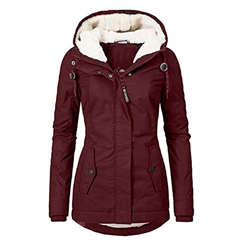 Winter Jacke Damen Frau Lange for Women Lang Sale Kurz Rot Long Wintermantel Winterparka Frauen mit Kapuzen Übergang Damenjacke Gefüttert Steppmantel Übergangsjacke Fleecejacke Steppjacke Winterjacke von Alueeu