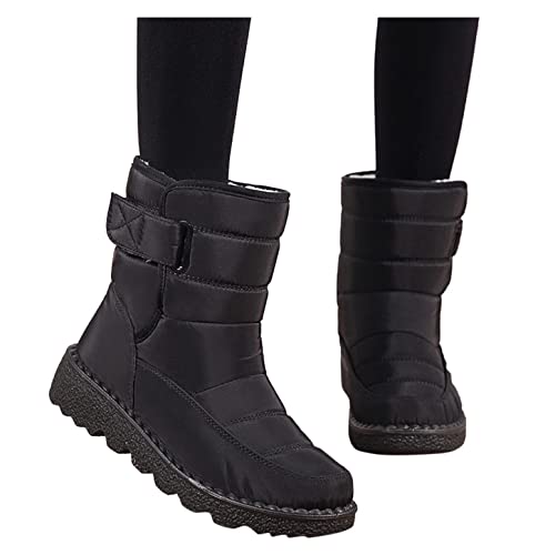 Winterstiefel Damen Gefüttert Wasserdicht Boots Schwarz 42 43 Günstig Stiefel Sale Outdoor Schuhe Schneeboots Schneeschuhe Winterschuhe Schneestiefel Winterboots Flach Sneaker Winter Daunenstiefel von Alueeu