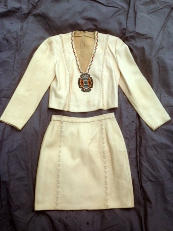 Hauchzarten Flügeln Von Barbara Grimes 2 Stück Oben + Rock Beige Lederanzug von AlukFinds