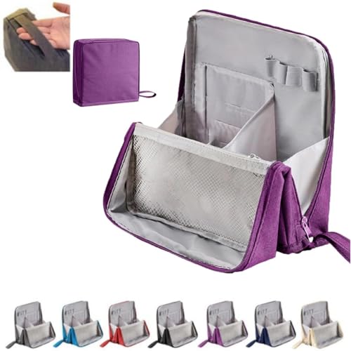 Vertikale Stehende Make-up-Tasche für Reisen, große Kapazität, Oxford-Kosmetik-Organizer mit Fächern, tragbare Aufbewahrungstasche für Toilettenartikel und Schreibwaren (grau), Lila, 23 * 22 * 6.5 von Alula777