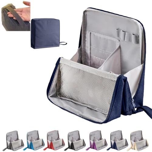 Vertikale Stehende Make-up-Tasche für Reisen, große Kapazität, Oxford-Kosmetik-Organizer mit Fächern, tragbare Aufbewahrungstasche für Toilettenartikel und Schreibwaren (grau), dunkelblau, 23 * 22 von Alula777