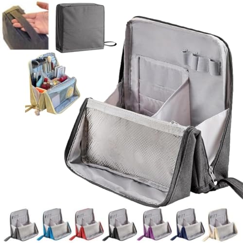 Vertikale Stehende Make-up-Tasche für Reisen, große Kapazität, Oxford-Kosmetik-Organizer mit Fächern, tragbare Aufbewahrungstasche für Toilettenartikel und Schreibwaren (grau), grau, 23 * 22 * 6.5 von Alula777