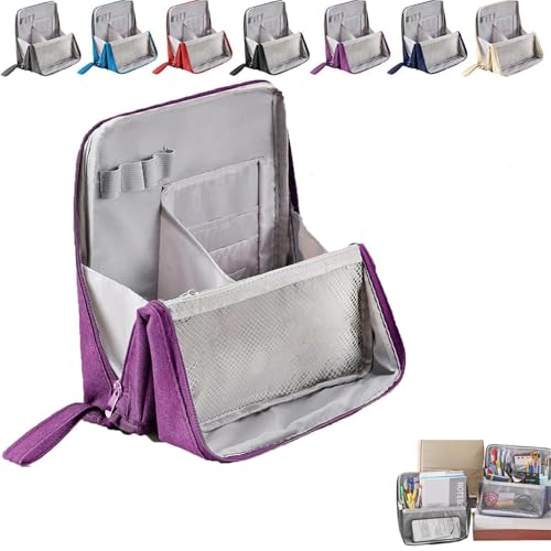 Alulayu Mehrzweck-Make-up-Tasche aus Oxford-Stoff mit großem Fassungsvermögen, tragbar, leicht, mit mehreren Fächern, aufrechtes Design für Kosmetik- und Schreibwaren-Aufbewahrung (grau), violett von Alulayu