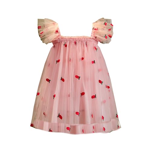 Alunsito Ärmelloses Tutu-Kleid für Babys einfarbig Sommer Flatterärmel Prinzessinnen-Geburtstagsparty-Kleider 90 Rosa Erdbeere 9–12 Monate von Alunsito