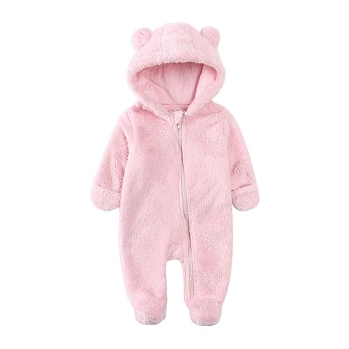 Alunsito Baby Boy Girls Massive Bär Ohrhörer Hoodie Strampler Bodysuit Winter warmes Outfit Kind Reißverschluss Fleece Overall Hellrosa 3 0-3 Monate von Alunsito