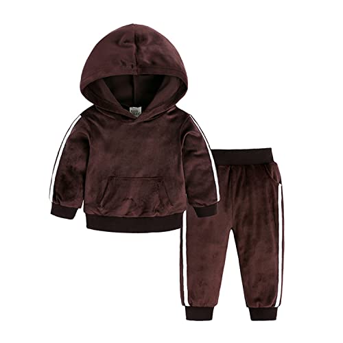 Alunsito Baby Girl Boy Casual Clothes Long Sleeve Velvet Hoodie Sweatshirt Pants with Pocket Spring Fall Outfit 100 18-24 Months Brown von Alunsito