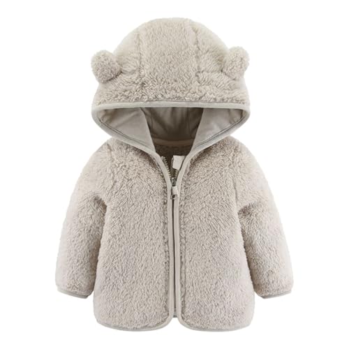 Alunsito Baby Jungen Mädchen Daunenjacke Bärenohren Reißverschluss Mantel Winter Warm Dick Kapuzenmantel Niedlich Fleece Jacke 70 Grau 0-6 Monate von Alunsito