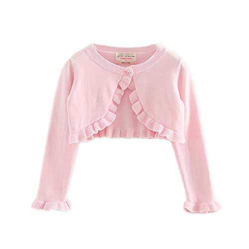 Alunsito Baby Kleine Mädchen Strickpullover Langarm Offene Front Bolero Achselzucken Mantel Einfarbig Strickjacke, 120, Rosa, 4-5 Jahre von Alunsito