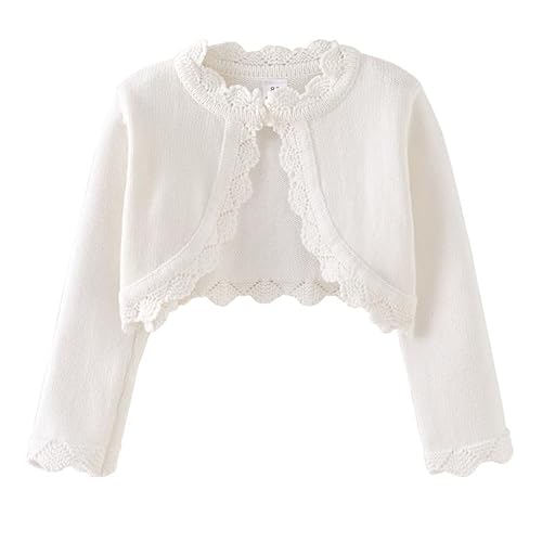 Alunsito Baby Kleines Mädchen Herbst Winter Kleidung One Button Up Jacke Strick Dünner Pullover Strickjacke Langarm Bolero Achselzucken Kurzmantel Top, 100, Weiß1, 2-3 Jahre von Alunsito
