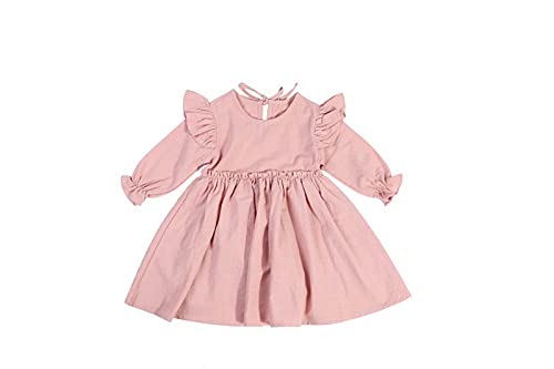 Alunsito Baby-Kleinmädchen-Freizeitkleid langärmeliges Baumwollkleid Rüschen Herbst-Winter-Tunika-Kleider Kleidung 80 Rosa 1–2 Jahre von Alunsito
