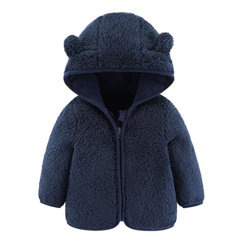 Alunsito Baby Mädchen Junge Fleece Zip Up Hoodie Bärenohren Fuzzy Jacke mit Kapuze Teddy Mantel Winterjacke Warm Outwear Strickjacke 80 Dunkelblau 6-12 Monate von Alunsito