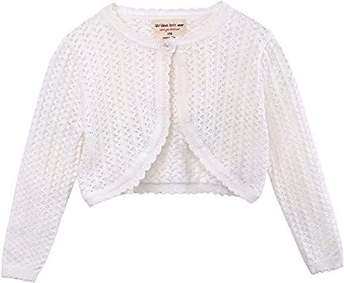 Alunsito Baby Mädchen Langarm Bolero Hochzeit Festzug Achselzucken Festes Kleid Vertuschen Kurze Strickjacke, 120, Weiß, 4-5 Jahre von Alunsito