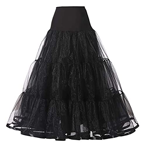 Frauen-Maxirock elastische Taille Tüllrock einfarbig plissierter A-Linien-Rock Hochzeit Abend Party Mesh Langer Petticoat Tutu-Rock Schwarz Groß/X-Groß von Alunsito