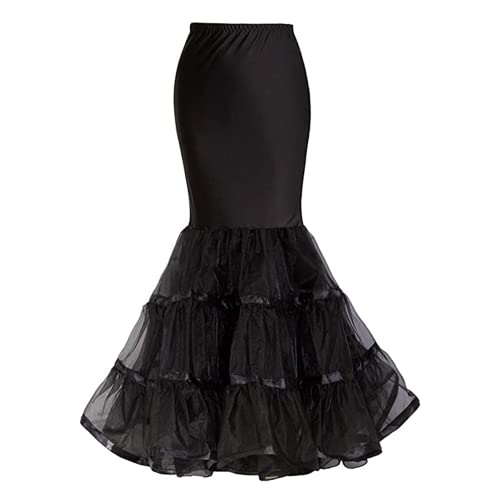 Alunsito Damen Lagenunterrock Fischschwanz Petticoat Unterrock Vintage Bodenlänge Tüll Krinoline Trompete Slips für Hochzeit Brautkleid Schwarz von Alunsito