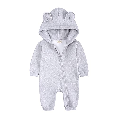 Alunsito Herbst Winter Baby Mädchen Jungen Kleidung Langarm Reißverschluss Hoodie Strampler Bär Ohr Overall Einteiliges Outfit Grau 80 9-12 Monate von Alunsito