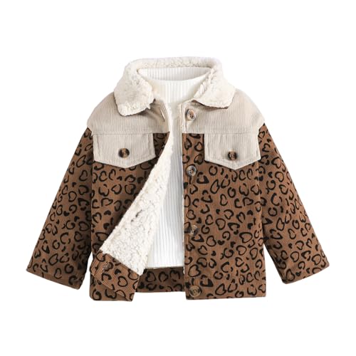Alunsito Kinder Baby Jungen Mädchen Cord Jacke lange Ärmel Knöpfe dickes Fleece Sherpa gefüttert warme Jacken Winter Oberbekleidung Leopard 3-6 Monate von Alunsito