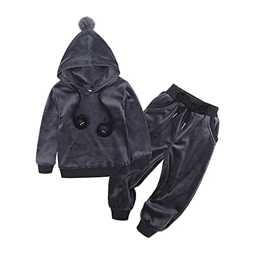 Alunsito Kinder Baby Mädchen Jungen Kleidung Einfarbig Samt Hoodie Tops Elastische Taille Lange Hosen 2 Stück Outfit Set A-Grau1 90 12-18 Monate von Alunsito