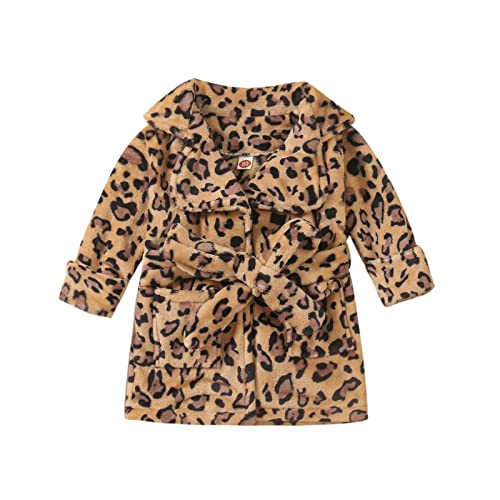 Alunsito Kinder Baby Mädchen Langarm Microfleece Weicher Plüsch Bademantel Herbst Winter Leopard Schal Robe mit Gürtel 80 Leopard 1-2 Jahre von Alunsito