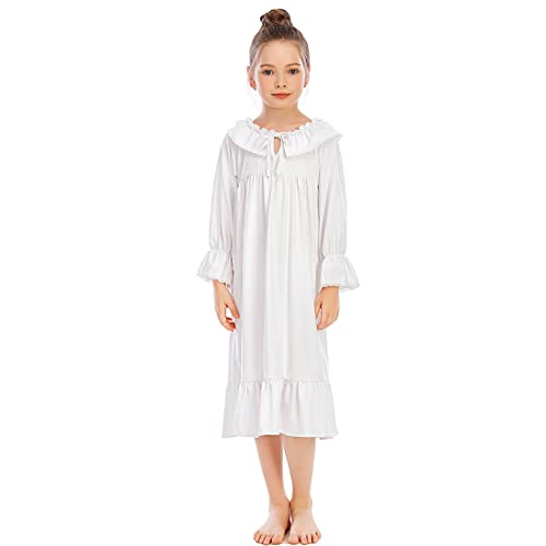 Alunsito Kinder Baby Mädchen Nachthemden Langarm Nachtwäsche Niedlich Prinzessin Nachthemd für Kleinkind Mädchen Solid Pyjama Kleid Set, weiß, 13-14 Jahre von Alunsito