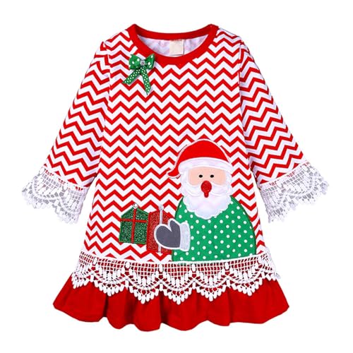 Alunsito Kinder Baby Mädchen Weihnachtskleid Langarm Santa Prints Weihnachten Prinzessin Tutu Kleid Rot 100 2-3 Jahre von Alunsito