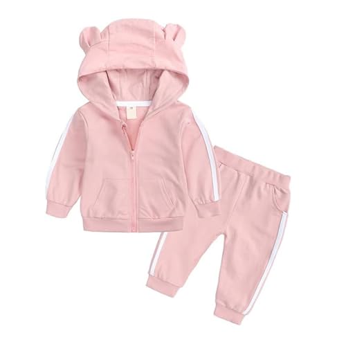 Alunsito Kinder Baby Unisex Hosen Set Ohr Hoodie Langarm Zip Top + Hose 2 Stück Jungen Mädchen Trainingsanzug Outfit 100 Rosa 18-24 Monate von Alunsito