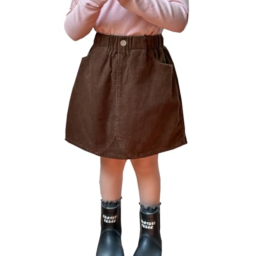 Alunsito Kinder Mädchen Casual Elastischer Bund Cord A-Linie Faltenrock Frühling Herbst 100 Braun 3-4 Jahre von Alunsito