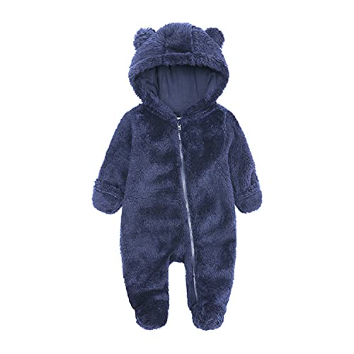 Alunsito Kinder Säuglingsbaby Mit Kapuze Bodysuit Bärenohr Langarm Reißverschluss Strampler Neugeborene Winter Warme Nachtwäsche Blau 3, 0-3 Monate von Alunsito
