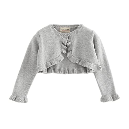 Alunsito Kleine Kinder Baby Mädchen Langarm Strick Bolero Shrug Coat Einfarbig Strickjacke Pullover Top, 100, Grau, 2-3 Jahre von Alunsito