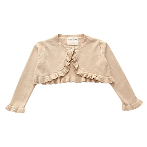 Alunsito Kleine Mädchen Strickpullover Langarm Knopfverschluss Bolero Cardigan Achselzucken Feste Kleidung, 110, Beige, 3-4 Jahre von Alunsito