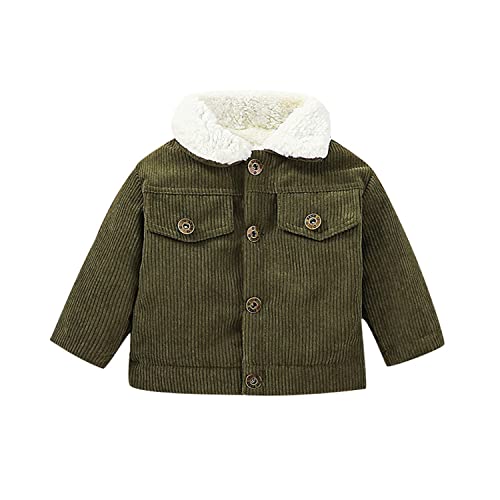 Alunsito Kleinkinder Kinder Babys Mädchen Jungen einfarbig Knopfleiste Pattentasche Cordjacke Mantel Oberbekleidung winddicht warm Jacke Trenchcoat Grün 3–6 Monate von Alunsito