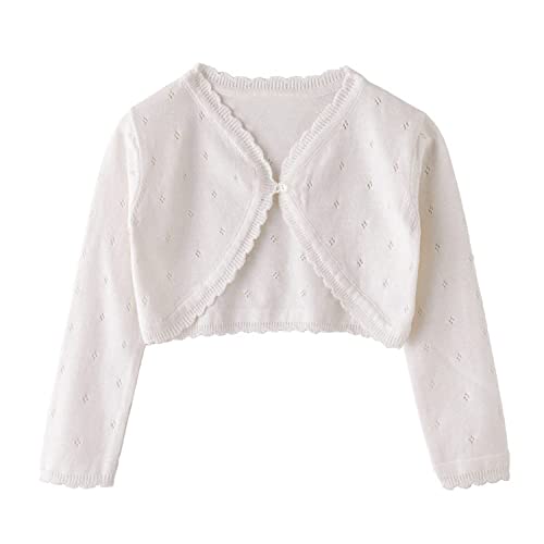 Alunsito Kleinkindmädchen Strickte Bolero Bolero Achselzucken kleine Kinder Langarm Open Front-Strickjacke Pullover Sommer Crop Top 140 Weiß 9-10 Jahre von Alunsito