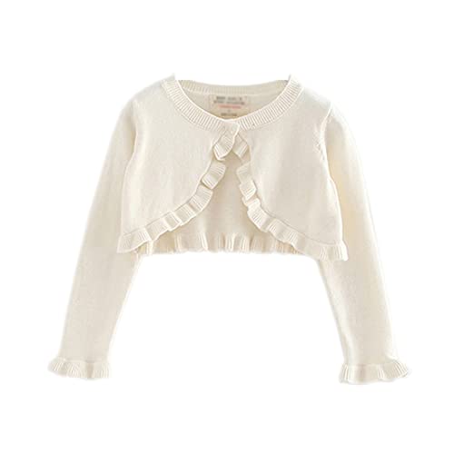 Little Girls Solid Color Cropped Shrug Vorne Offen Langarm Rüschen Bolero Cardigan Mantel, 90, Weiß, 1-2 Jahre von Alunsito