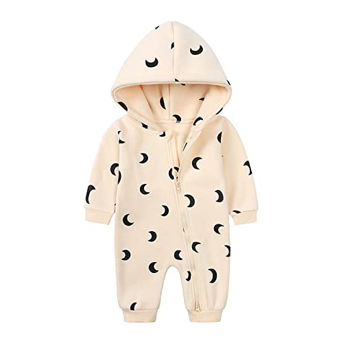 Alunsito Neugeborenes Baby Junge Mädchen Herbst und Winter Strampler Body lange Ärmel Reißverschluss Overall Spielanzug einteiliges Outfit Kleidung 66 Beige Mond 3–6 Monate von Alunsito