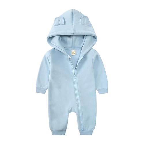 Alunsito Neugeborenes Baby Junge Mädchen Kleidung Säugling Hoodie Strampler Langarm Solid Farbe Ein Stück Jumpsuit Bodysuit Outfit 59 Blau 0-3 Monate von Alunsito