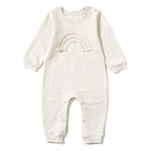 Alunsito Neugeborenes Baby Jungen Mädchen Kleidung Langarm Regenbogen Bedruckter Overall Strampler Infant Gerippter Einteiliger Body Outfits Grau 66 3-6 Monate von Alunsito