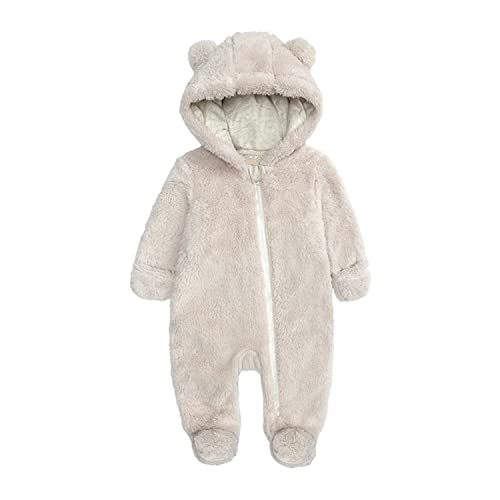 Alunsito Neugeborenes Baby Jungen Mädchen Overall Outfit Hoodie Mantel Winter Säuglingsspielanzug Warm Bär Ohr Reißverschluss Body Beige 12, 9-12 Monate von Alunsito
