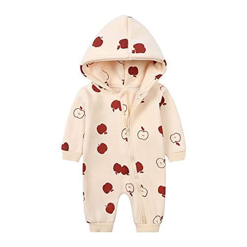 Alunsito Neugeborenes Baby Jungen und Mädchen Kleidung langärmlig mit Reißverschluss Kapuzenpullover Strampler Einteiler Overall Outfit 66 Beige Apfel 3–6 Monate von Alunsito