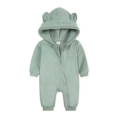 Alunsito Neugeborenes Baby Overall Bärenohr Mit Kapuze Strampler Langarm Reißverschluss Bodysuit Herbst Winter Outwear Outfits Grün 59 0-3 Monate von Alunsito