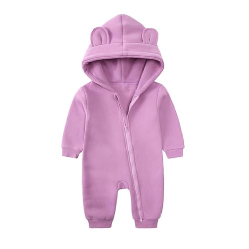 Alunsito Säugling Baby Mädchen Junge Kapuzenpullover Einfarbig Langarm Zipper Hoodie Strampler Bodysuit Unisex Herbst Winter Outfits 59 Lila 0-3 Monate von Alunsito