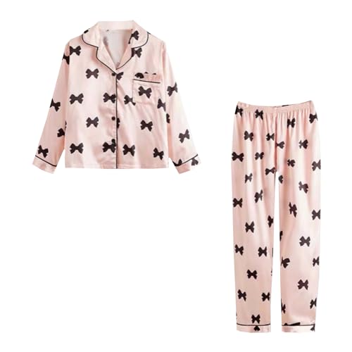 Alunsito Satin Pyjama Outfits für kleine Jungen und Mädchen langärmeliges Hemd Oberteil elastische Taille Hosen Set weiches Pyjama Kleidungsset 140 Rosa 9–10 Jahre von Alunsito