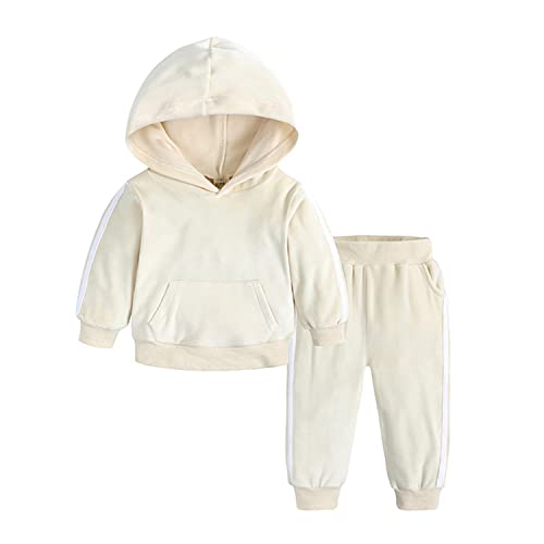 Alunsito Toddler Infant Baby Girl Boy Velvet Clothes Sets Solid Long Sleeve Hoodie Pullover Top Pants 2Pcs Outfits 140 5-6 Years Beige von Alunsito