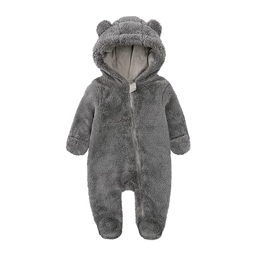 Alunsito Winter Baby Reißverschluss-Overall Neugeborener Junge Mädchen Bärenohren Kapuzenpullover Strampler Winter Fleece Warm Bodysuit Outfits Braun 12 9-12 Monate von Alunsito