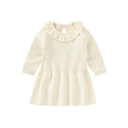 Baby Kleinkind Mädchen Strickpullover Kleid Nette Kinder Solide Rüschen Langarm Kleider Top Herbst Winter Warme Outfits Kleidung Weiß 100 9-12 Monate von Alunsito