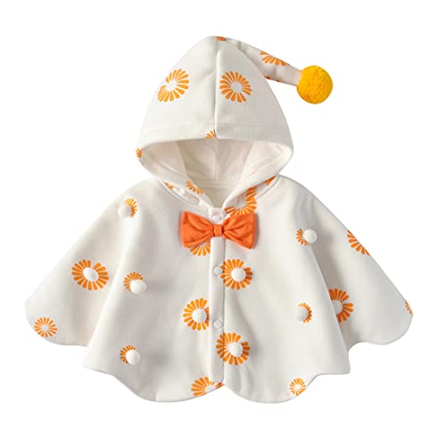 Baby Kleinkind Mädchen Winter Kapuzenoberbekleidung Capes Poncho Mantel Säuglingsbaby Dicker Pom Pom Warmer Schal 110 2-3 Jahre Beige von Alunsito