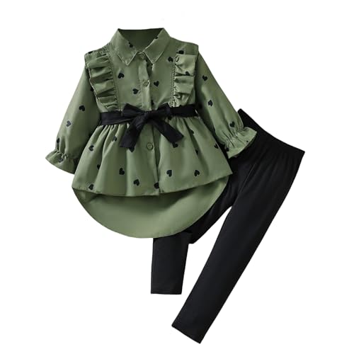 Baby Mädchen Kleidung Kleinkind Mädchen Outfits Rüschenhemd Hose mit Gürtel süßes Säuglingsoutfitset Baby Mädchen Herbst Winter Kleidung Grün 1-2 Jahre von Alunsito