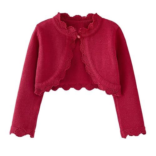Baby Mädchen Strickpullover Jacke Langarm Strickjacke Top Einfarbig Rüschenmantel Kleinkind Kleinkind Kinder Frühling Herbst Kleidung 100 Weinrot 2-3 Jahre von Alunsito