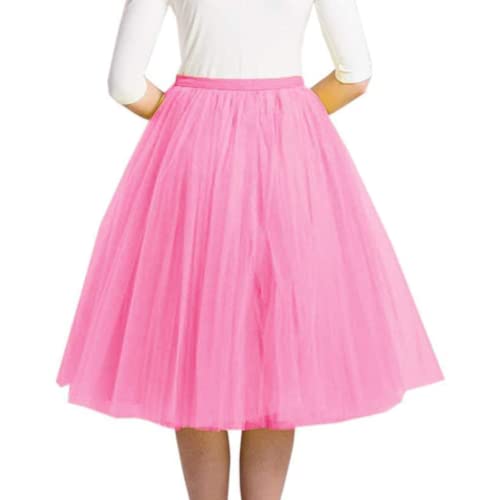 Damen Einfarbig Petticoat A-Linie Tüllrock Elegant gestaffelt und plissiert Vintage Rock Swing Rock Rosa XL von Alunsito